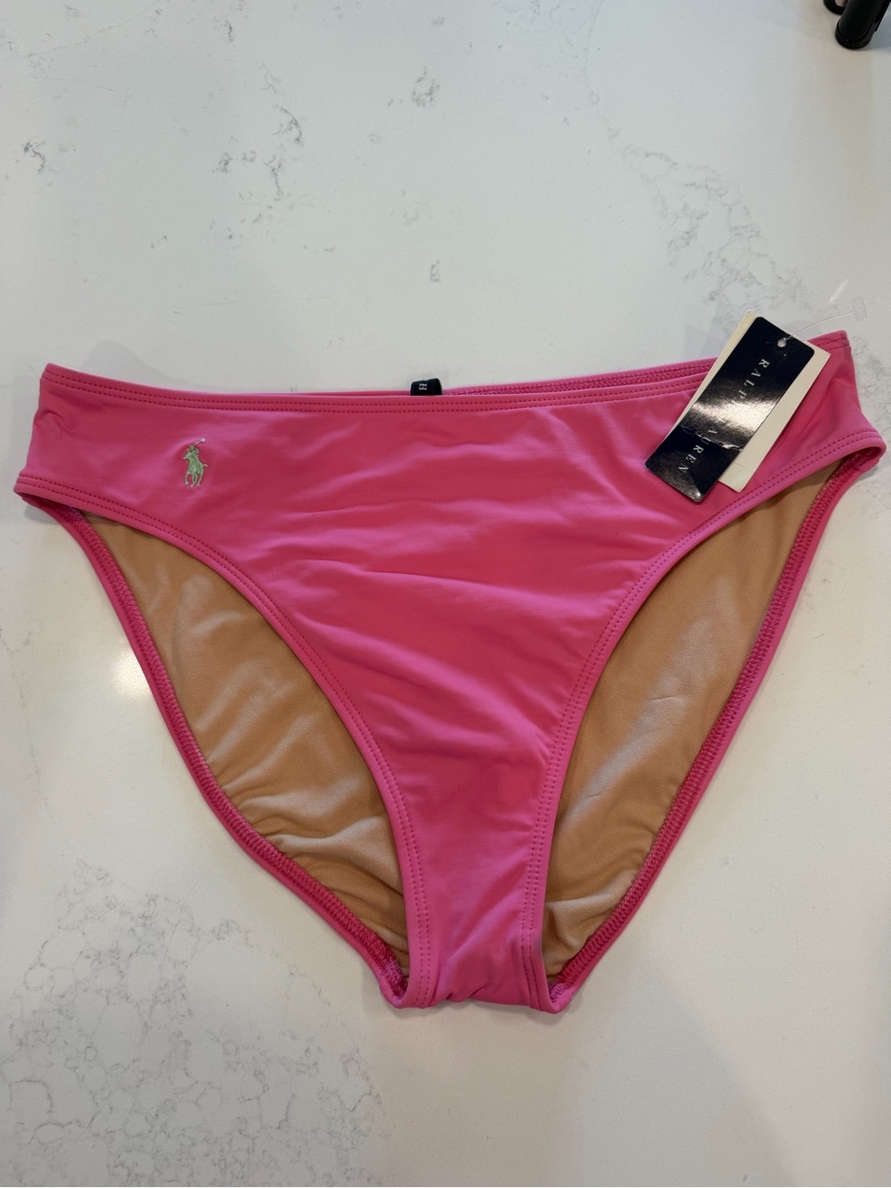 NWT! Ralph Lauren Hot Pink Bikini Bottoms Green Logo